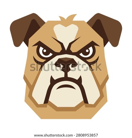 A bold and aggressive bulldog head mascot logo design. This stylized canine portrait features a tough expression, perfect for sports teams, gaming clans, or brands.