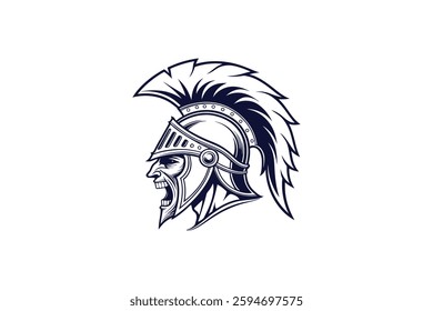 bold and aggressive Spartan warrior with helmet vector art illustration