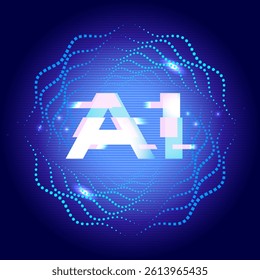 Bold AI typography set in a cyber digital vortex, layered with glowing lines, pixels, and motion ideal for tech inspired creative visuals.