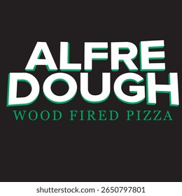 bold  "Alfre dough wood fired pizza" Logo. Striking Minimalist Design in Blue and White, Highly Versatile for Digital and Print Marketing for Any Food Establishment.
