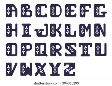 Bold alphabet consisting of capital letters. Font decoration. Vector illustration.