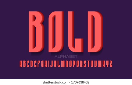 Bold alphabet of red 3d letters. Volumetric display font. Isolated english alphabet.