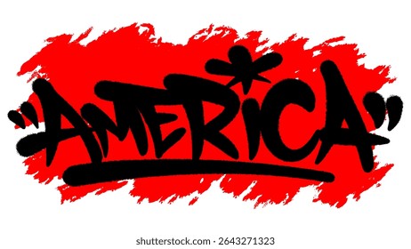 Bold AMERICA graffiti in black spray paint over red base with transparent bleed. Clean but edgy style for urban patriotic themes and modern American design assets.