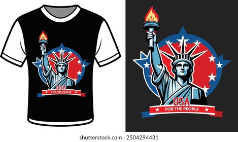 A bold American Election T-shirt featuring a dynamic design with red, white, and blue elements. The graphic includes a prominent "Vote" slogan, stars, and stripes, symbolizing patriotism and the impor