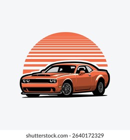 Bold american muscle car vector art illustration isolated. Best for automotive tshirt design or illustration