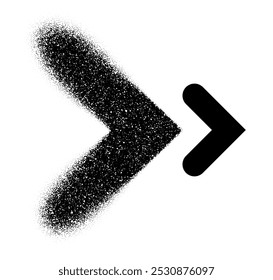 A bold, angled right-pointing arrow created in scattered dot art and solid black styles, symbolizing direction. Vector illustration.