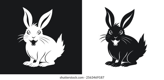 Bold Angry Rabbit Silhouette in Contrast