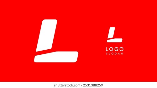 Letra angular negrito L, recortes geométricos, estilo esportivo minimalista, identidade corporativa dinâmica, logotipo atlético e automotivo, forte design tipográfico. Tipo de vetor