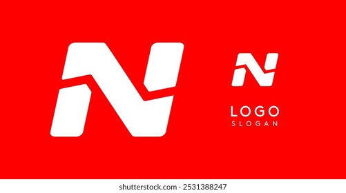 Bold angular letter N, geometric cutouts, minimalist sporty style, dynamic corporate identity, athletic and automotive logo, strong typographic design. Vector typeset