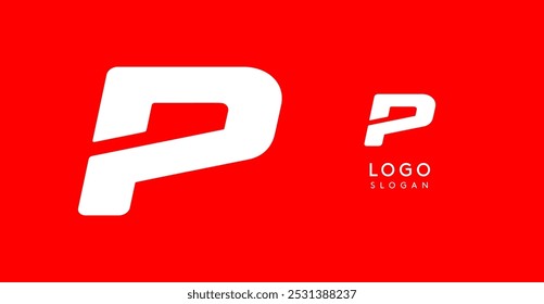 Bold angular letter P, geometric cutouts, minimalist sporty style, dynamic corporate identity, athletic and automotive logo, strong typographic design. Vector typeset