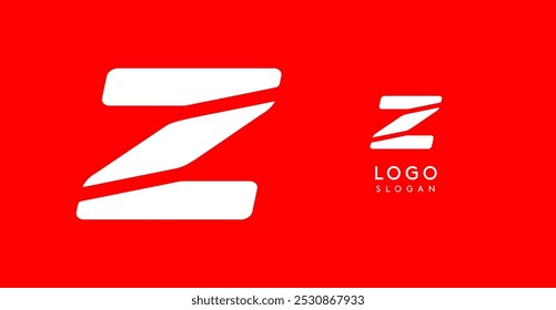 Bold angular letter Z, geometric cutouts, minimalist sporty style, dynamic corporate identity, athletic and automotive logo, strong typographic design. Vector typeset