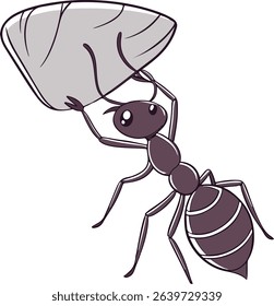 Bold ant holding a stone in a clean white layout, perfect for motivation-based artwork, concept visuals, and productivity-themed illustrations