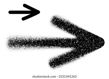 Bold arrow with a dotted gradient effect transitioning into a solid outline. Vector illustration.