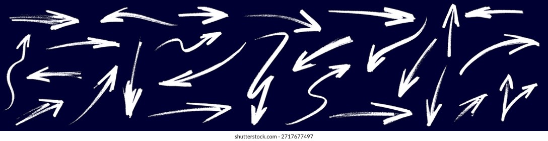 Audaces Elementos de flecha dibujados en crayón y tiza para un aspecto grunge arenoso. Cada flecha se siente dibujada a mano, mezclando textura de crayón, bordes de tiza y auténtico estilo grunge.
