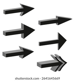 Bold arrow icons. Thick direction pointers. Vector navigation shapes. Monochrome visual set.