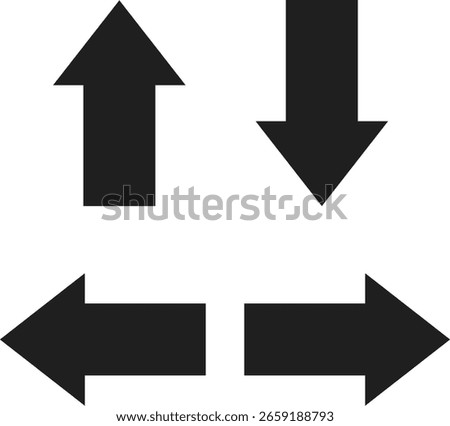 Bold arrow sign collection,  four arrows pointing in different directions. set of black arrows icons, isolated on white background .Vector illustration
