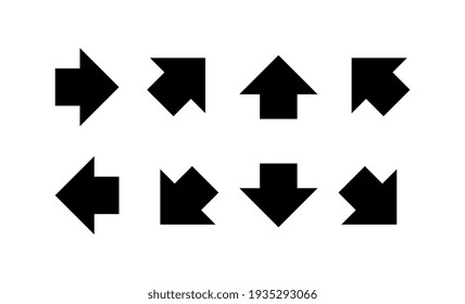 Bold Arrow Sign Collection,  Set Of Black Arrows Icons, Isolated On White Background - Vector