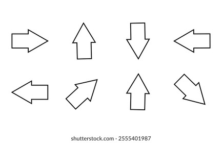 Bold arrow sign collection, set of black arrows icons, isolated on white background - Vector Illustration .