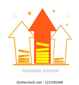 Bold up arrow vector for increase income or profit growth, investment income or increase market share, high rates of saving and investing, next goals and new achievements, capital raising icon flat