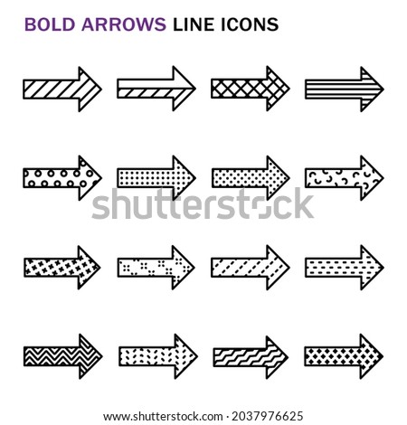 Bold arrows line icons,  Set of simple bold arrows sign line icons, Cute cartoon line icons set, Vector illustration, Bold arrows related line icons 