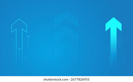 Bold arrows moving in opposite directions of success target concepts, bright blue digital background, two large arrows face off in opposite directions, pathways forward.