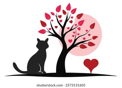 Bold and Artistic Cat and Love Tree Silhouettes
