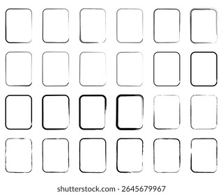 Uma coleção arrojada e artística de ícones quadrados desenhados à mão em cores vibrantes e traçados de pincel preto texturizado, perfeito para planos de fundo criativos e designs digitais.

