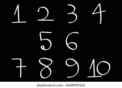 Um conjunto artístico e em negrito de números de 1 a 10. Desenhar a numeração da lista de verificação. Lista de números manuscritos. Fonte de números de rabisco de ilustração vetorial desenhada à mão. eps 10