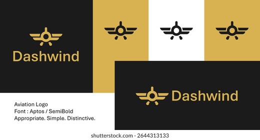 Bold aviation logo with front-facing airplane silhouette icon.