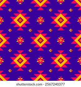 Bold Aztec-Inspired Geometric Pattern with Purple and Yellow, seamless, Tribal, Native American, Indian, pattern design for wrapping, carpet, decorative illustration.