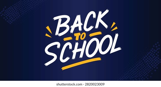 Bold back to school brush lettering design on dark blue background featuring modern educational typography stylish promotional template for seasonal classroom campaigns academic announcements and events.