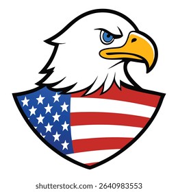 A bold bald eagle soars with outstretched wings, clutching an American flag, symbolizing strength, freedom, and patriotism in a sleek, iconic logo design.
