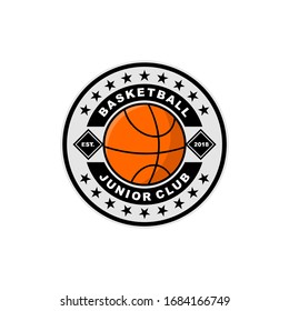Bold basketball vector logo design in a circular badge style featuring a basketball icon and dynamic typography. Perfect for sports teams, basketball leagues, training camps, athletic brands