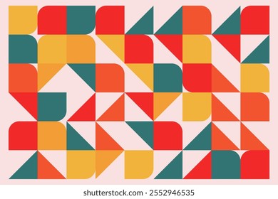 Bold Bauhaus Geometric Pattern with Triangles and Rounded Shapes