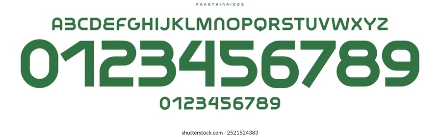 Bold bauhaus typography, blocky geometric sans serif, strong athletic font for sports branding, jersey numbers, team merchandise. Vector typeset