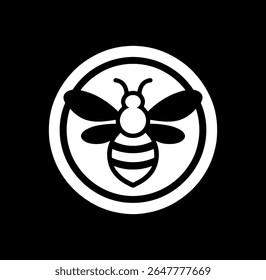 Bold bee icon in black and white.