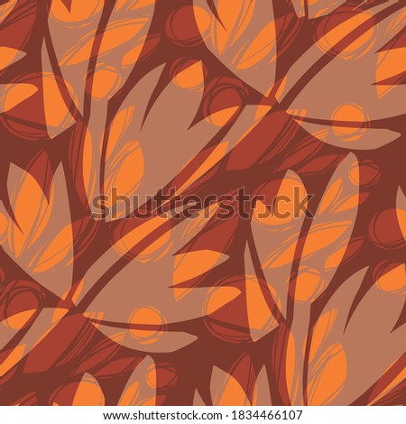 Bold big nature leaves decorative leaves seamless pattern for background, fabric, textile, wrap, surface, web and print design. Brown and orange modern autumn rapport for textile and surface design.