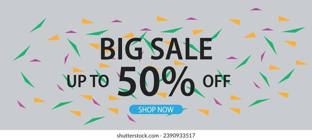 Bold "Big Sale 50% Off" Banner vector art, featuring eye-catching design elements, perfect for highlighting significant discounts attractively.