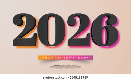 Bold black 3D numerals 2026 with gradient pink and orange neon glow on a light background
