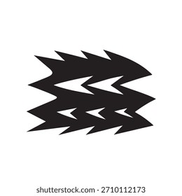 A bold, black abstract design composed of sharp, jagged edges and overlapping forms.