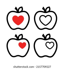Bold Black Apple Outline Icon With Red Heart Center Logo Icon