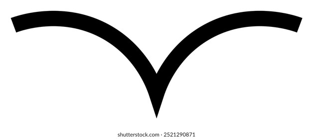 Um arco preto em negrito se curva para baixo, criando um mergulho simétrico em um fundo branco. Ideal para logotipos, designs minimalistas, arte abstrata, branding e arte vetorial. Design simples e elegante.