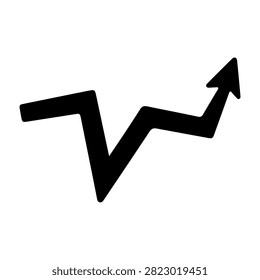 A bold black arrow graph indicating growth and upward trend, symbolizing progress, success, and positive development in business or finance.