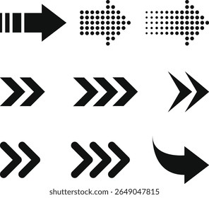 Coleção de ícones de seta preta em negrito, símbolos de seta de vetor mínimos para navegação, direção, design da Web e elementos infográficos