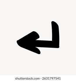 Bold black arrow pointing left. Simple arrow design. Left icon on white background. Arrow for navigation or direction. Minimalist. Doodle arrow vector.