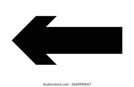 Bold black arrow pointing left on clean white background for directional guidance.