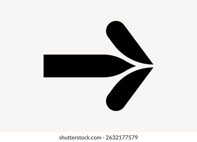 Seta preta em negrito apontando para a direita. Design de seta simples. Linhas de seta grossas. Símbolo minimalista. Ícone direcional no fundo branco. Gráfico de vetor de seta.