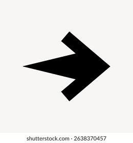 A bold black arrow pointing right on a plain white background. The arrow is sharp and clear, symbolizing direction and movement. Simple and effective design. Arrow vector graphic.