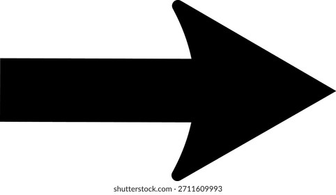 A bold black arrow pointing right, isolated, useful for navigation, direction, progress, or advancement.