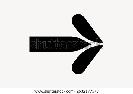 Bold black arrow pointing right. Simple arrow design. Thick arrow lines. Minimalist symbol. Directional icon on white background. Arrow vector graphic.